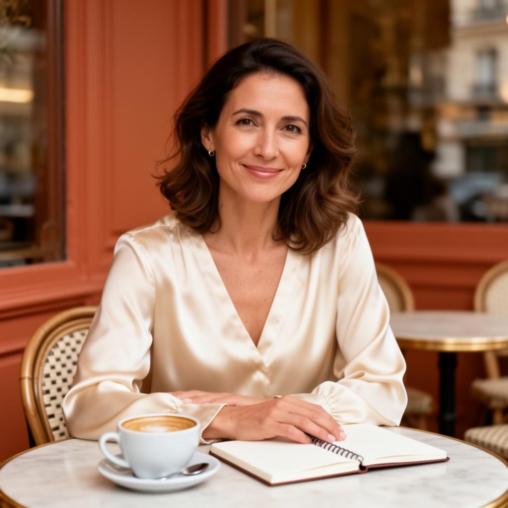 Portrait d'Aude J Harlow dans un café parisien